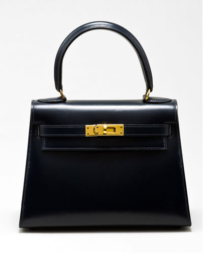 Hermes Mini Kelly 20cm Navy Leather Handbag