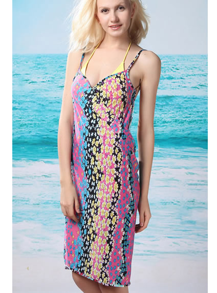 Trendy Floral Open Back Beach Cover-Up Dress