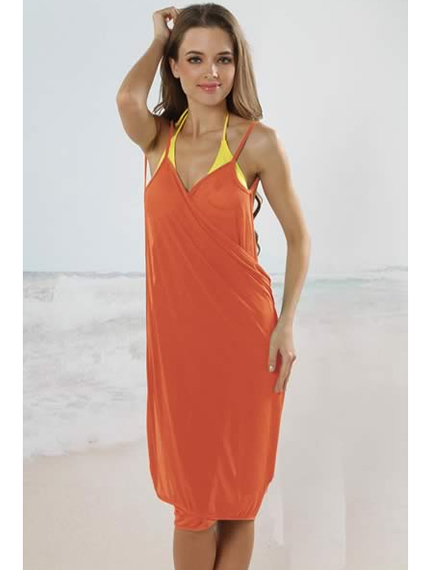 Trendy Orange Open Back Beach CoverUp Dress