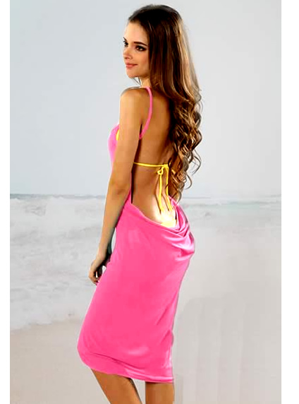 pink open back dress