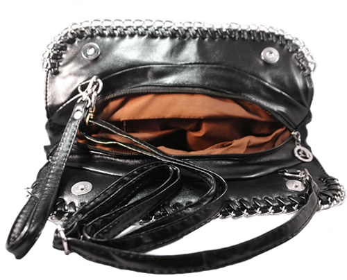 Black Skull Clutch Handbag Hematite Adornment