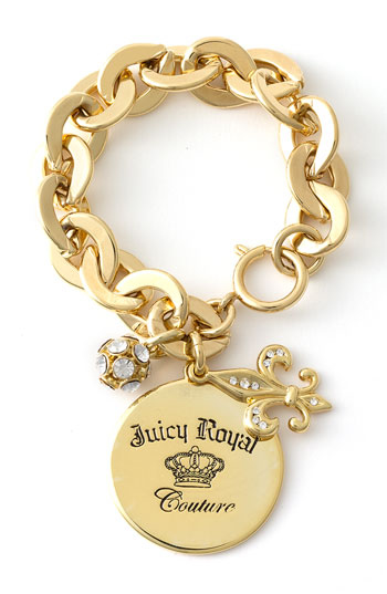 JUICY COUTURE GOLD TONE LARGE LINK CHAIN BRACELET WITH CHARMS
