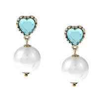 betsey johnson pearl earrings heart goldtone faux drop