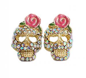 Betsey Johnson Rose Skull Stud Earrings